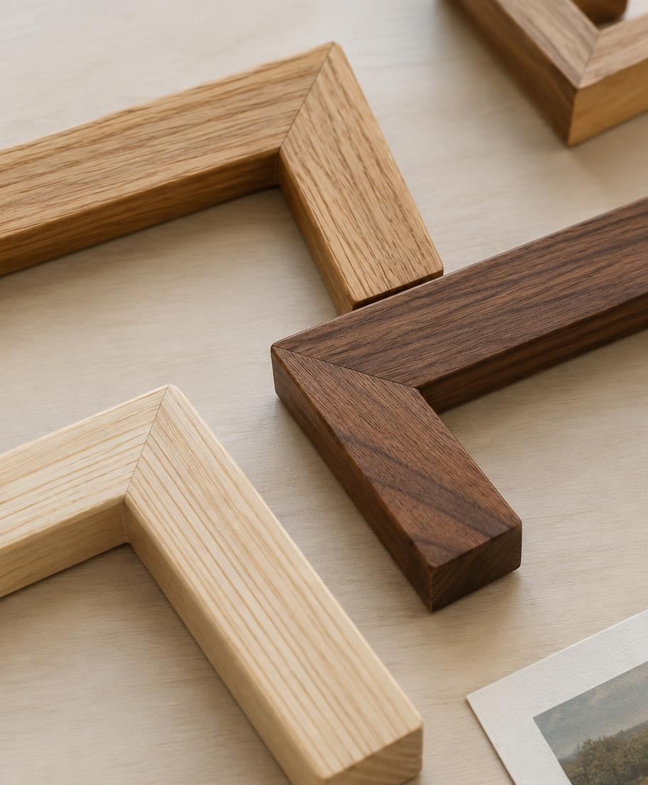 Rahmenecken aus Eiche, Nussbaum und Esche